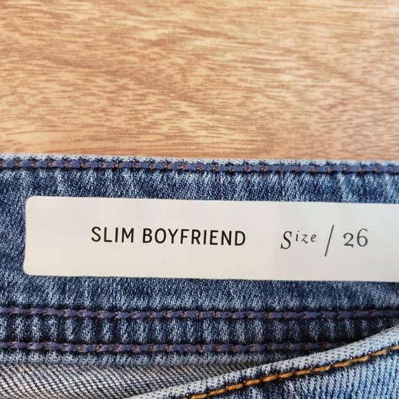 Pilcro & The Letterpress Slim Boyfriend Womens Jeans 26 Blue Patched Medium Rise - Picture 11 of 16